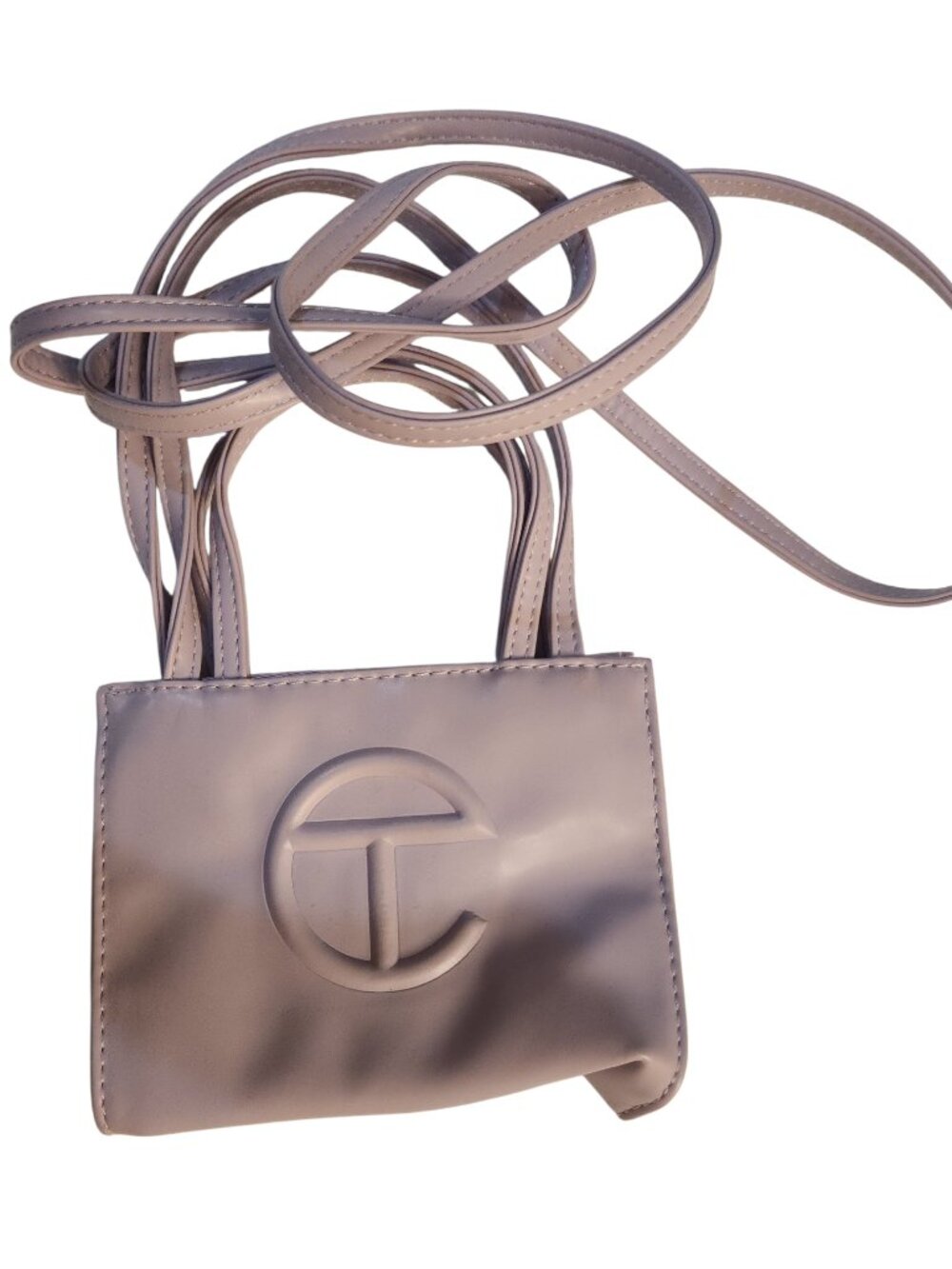 Telfar Small Handbag Crossbody Lilac Screen Print Logo Double Strap Dust Bag